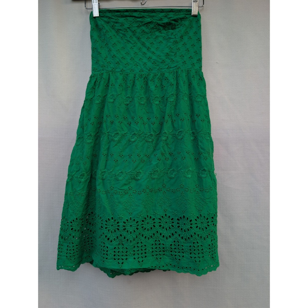 Old Navy Eyelet Tube Dress Womens 8 Green Cotton Smocked Fit And Flare